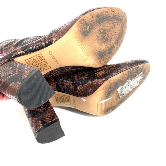 ALDO Brown Snake Sock Mid Heel Boot - Picture 6 of 8